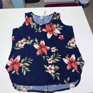 Urban Rose Women's Plus Size 3x‎ Floral Sleeveless Tank Top – Navy, Made In USA